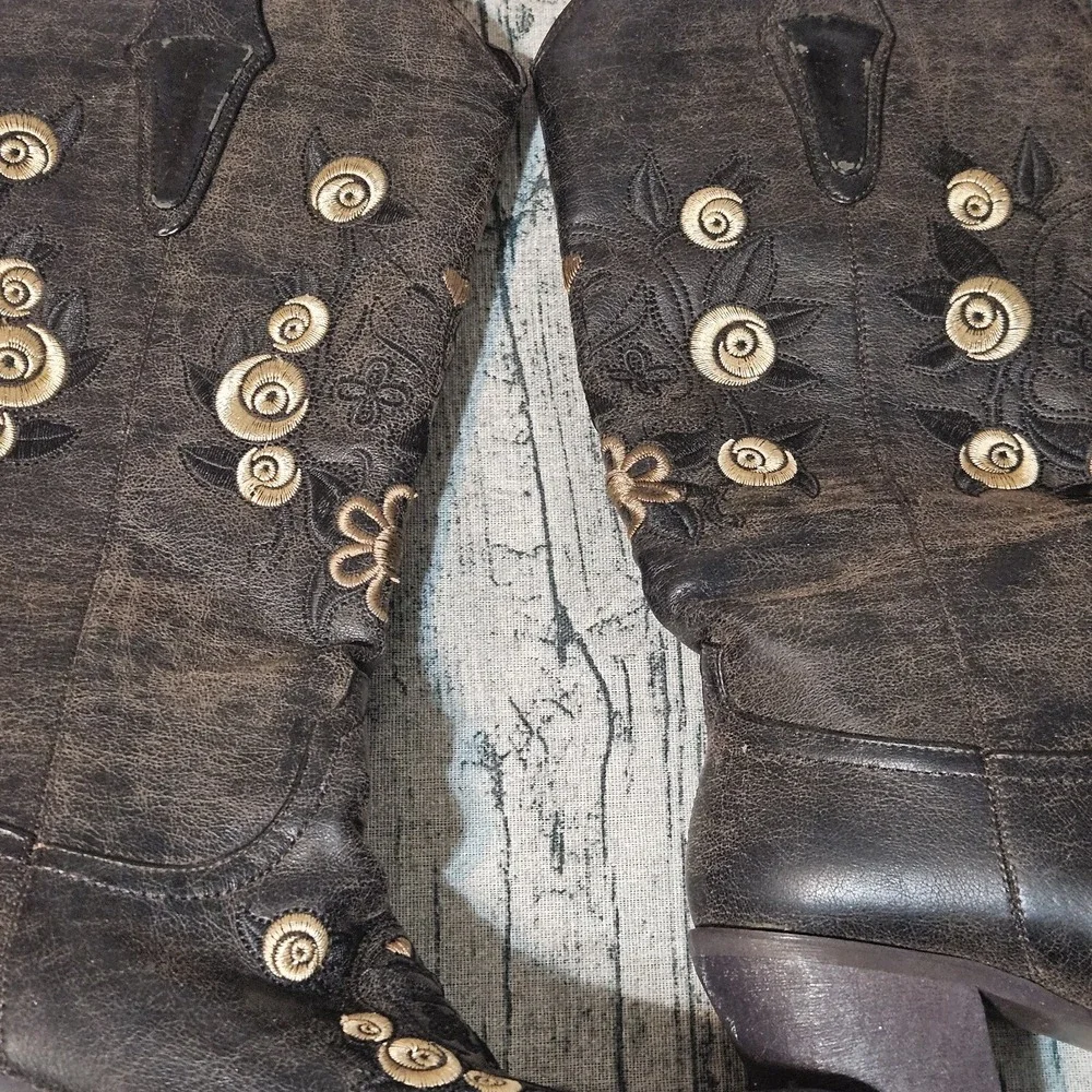 Roper‎ Rockstar 8 Ingrid Faux Leather Western Cowboy Boots Embroidered